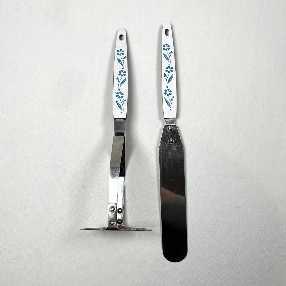 Vintage Blue Cornflower Fontana Stainless Japan Masher Icing Spatula 2 pc. Set